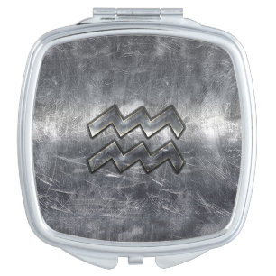 Aquarius Zodiac Industrial Silver Steel Mirror For Makeup