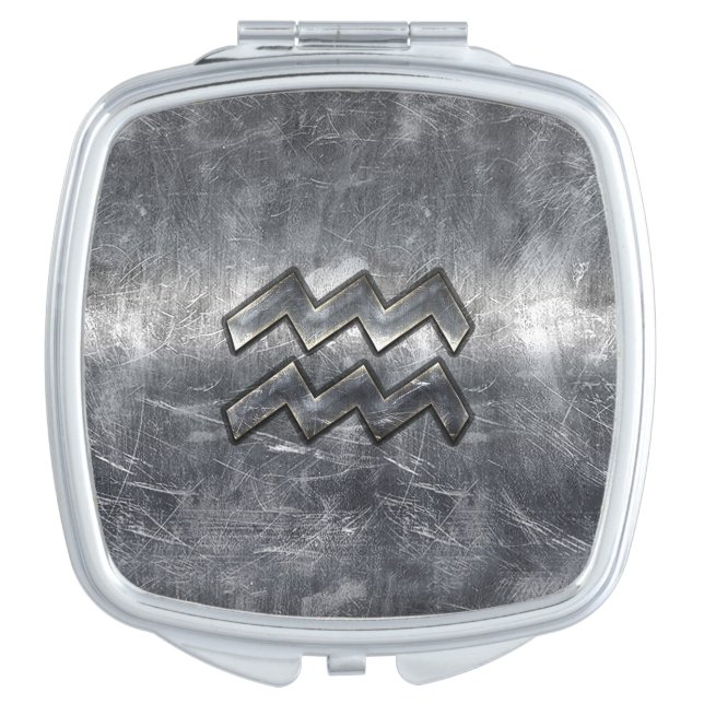 Aquarius Zodiac Industrial Silver Steel Mirror For Makeup (Front)