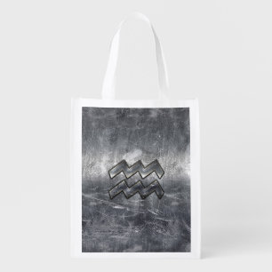 Aquarius Zodiac Industrial Silver Steel Reusable Grocery Bag