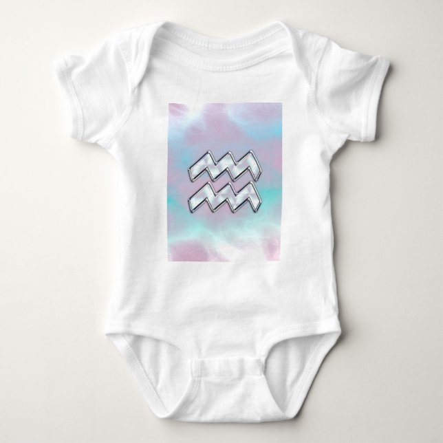 Aquarius Zodiac on Mother of Pearl Style Baby Bodysuit (Front)