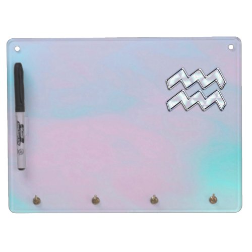 Aquarius Zodiac on Mother of Pearl Style Dry Erase Board With Keychain Holder