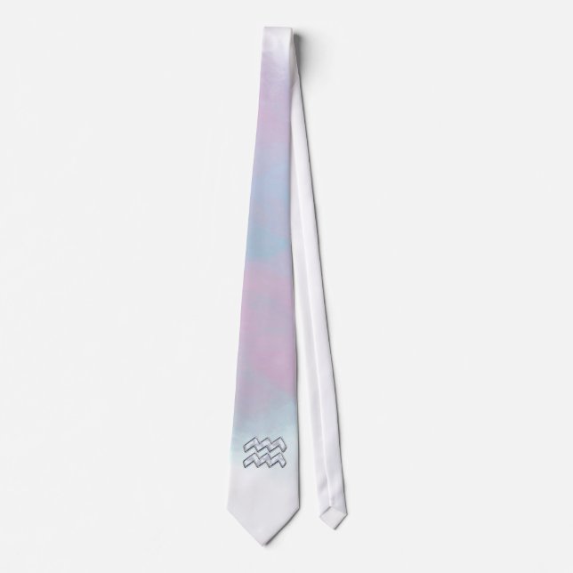 Aquarius Zodiac on Mother of Pearl Style Neck Tie (Front)