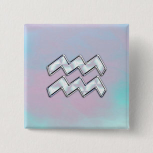 Aquarius Zodiac on Mother of Pearl Style Pinback Button
