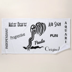 Aquarius Zodiac PERSONALIZED Trendy Text Beach Towel