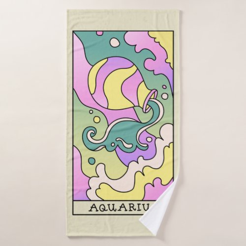 Aquarius Zodiac Sign Abstract Art Vintage  Bath Towel