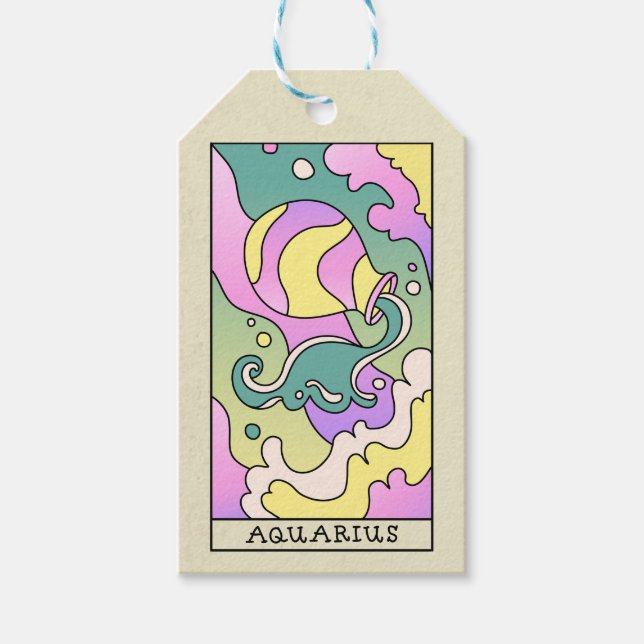 Aquarius Zodiac Sign Abstract Art Vintage Gift Tags (Front)