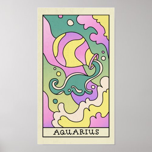 Aquarius Zodiac Sign Abstract Art Vintage Poster