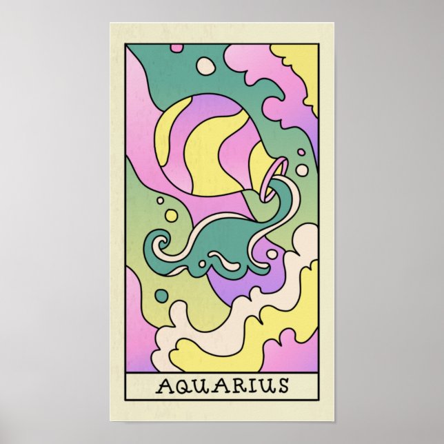 Aquarius Zodiac Sign Abstract Art Vintage Poster (Front)