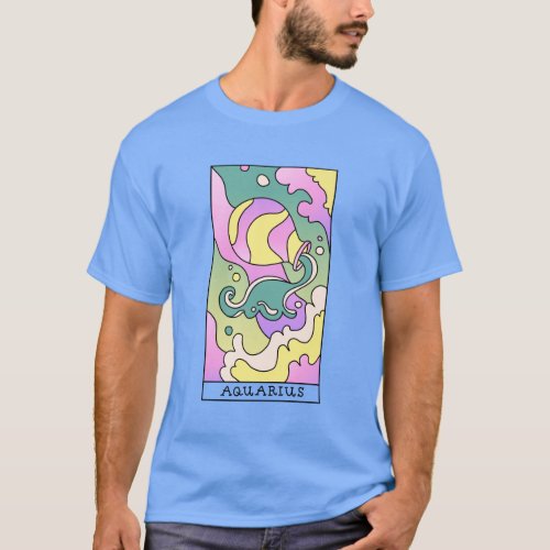 Aquarius Zodiac Sign Abstract Art Vintage  T_Shirt