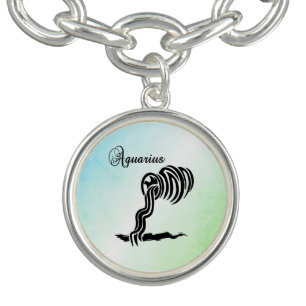 Aquarius Zodiac Sign and Symbol Blue Green Bracelet