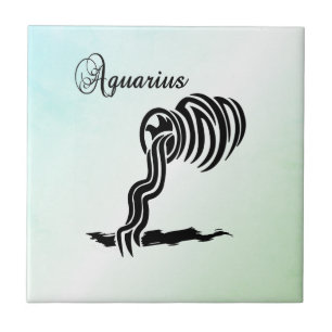 Aquarius Zodiac Sign and Symbol Blue Green Ceramic Tile