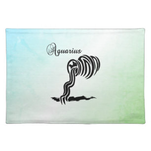 Aquarius Zodiac Sign and Symbol Blue Green Cloth Placemat