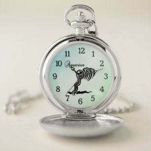 Aquarius Zodiac Sign and Symbol Blue Green Pocket Watch