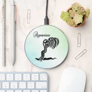 Aquarius Zodiac Sign and Symbol Blue Green Wireless Charger