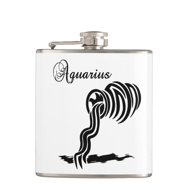 Aquarius Zodiac Sign and Symbol Flask (Front)