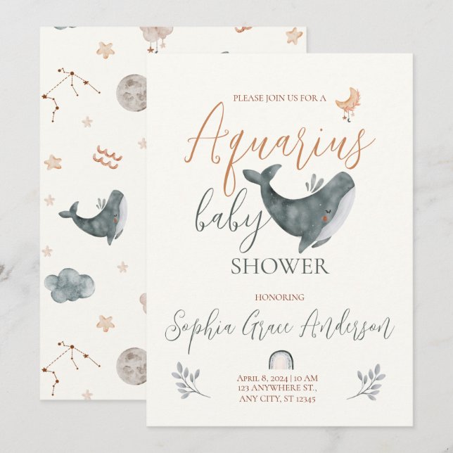 Aquarius Zodiac sign baby shower Invitation (Front/Back)