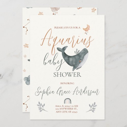 Aquarius Zodiac sign baby shower Invitation