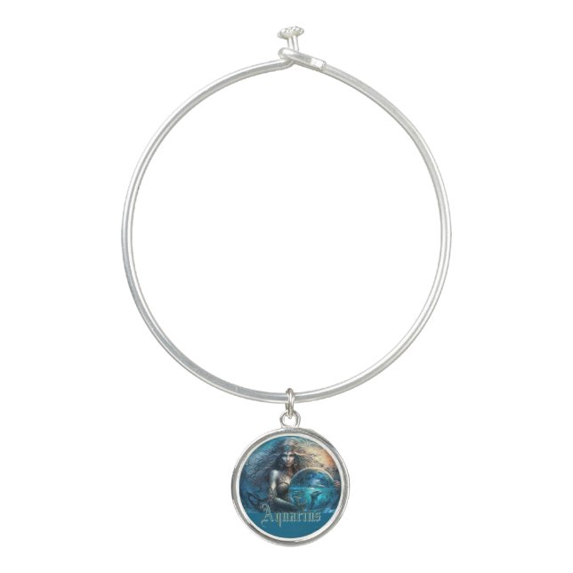 Aquarius Zodiac Sign Bangle Bracelet (Front)