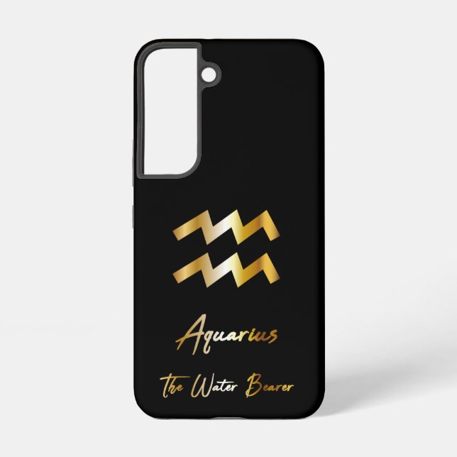 Aquarius Zodiac Sign, Black & Gold  Samsung Galaxy Case (Back)