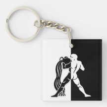 Aquarius Zodiac Sign, Black & White Keychain