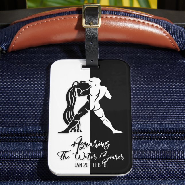 Aquarius Zodiac Sign Black & White Luggage Tag (Front Insitu 2)