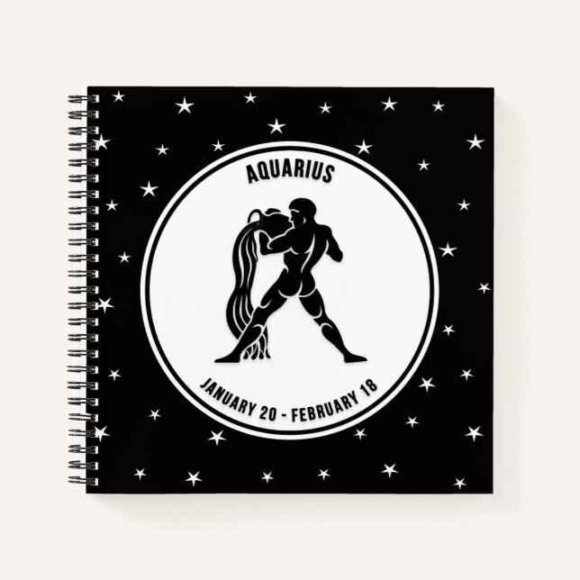 Aquarius Zodiac Sign, Black & White Notebook (Front)