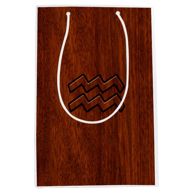 Aquarius Zodiac Sign Brown Mahogany Style Medium Gift Bag (Front)