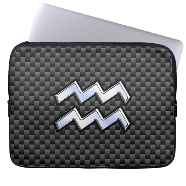 Aquarius Zodiac Sign Carbon Fiber Style Laptop Sleeve (Front)