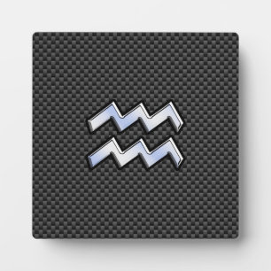 Aquarius Zodiac Sign Carbon Fiber Style Plaque