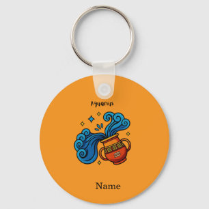 Aquarius Zodiac Sign Cartoon Illustration Keychain