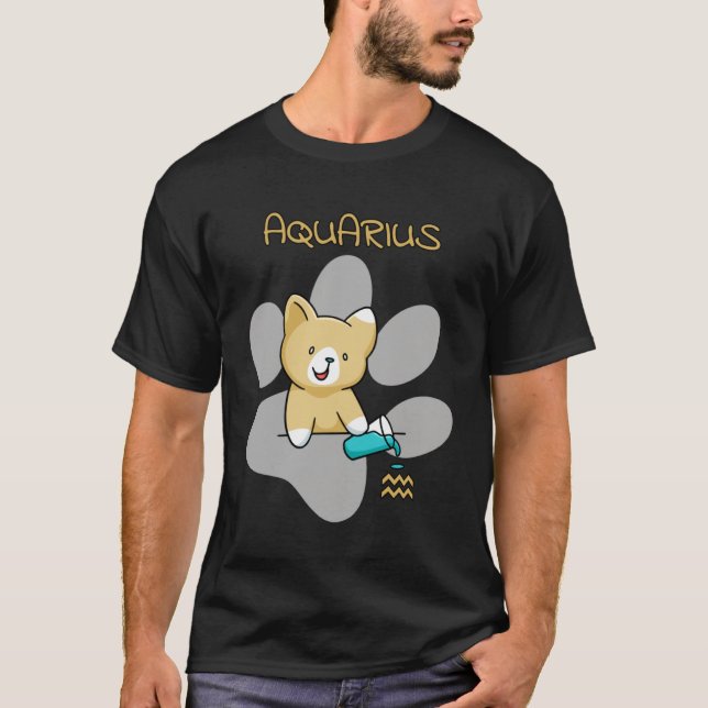 Aquarius Zodiac Sign Cat Astrology  Kitten Cats T-Shirt (Front)