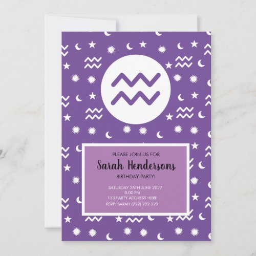 Aquarius zodiac sign color invitation template 