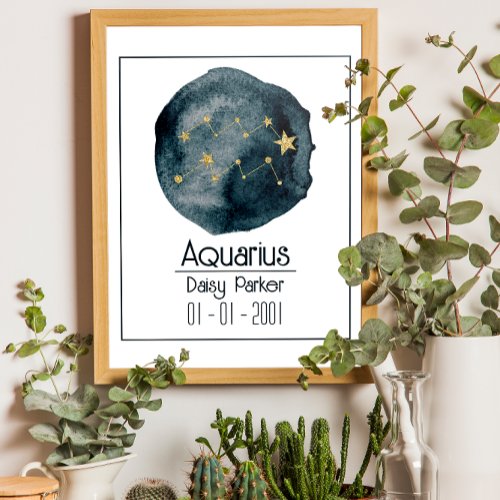 Aquarius Zodiac Sign Custom Name  Birthday Poster