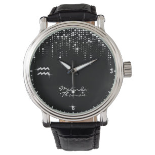 Aquarius Zodiac Sign Dripping Glitter Rain Sequins Watch