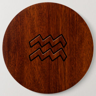Aquarius Zodiac Sign Mahogany Style Pinback Button