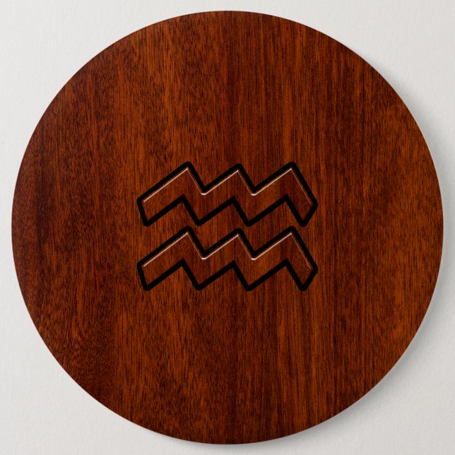 Aquarius Zodiac Sign Mahogany Style Pinback Button (Front)