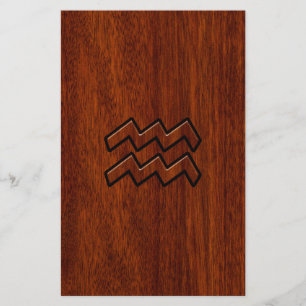 Aquarius Zodiac Sign Mahogany Style Stationery