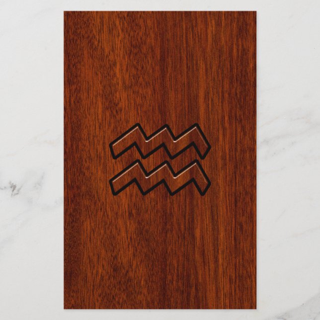 Aquarius Zodiac Sign Mahogany Style Stationery (Front)