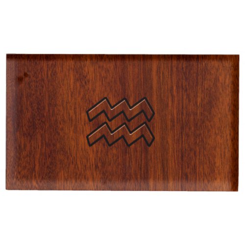 Aquarius Zodiac Sign Mahogany Style Table Card Holder