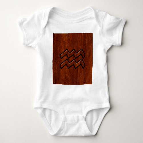 Aquarius Zodiac Sign Mahogany Wood Style Baby Bodysuit