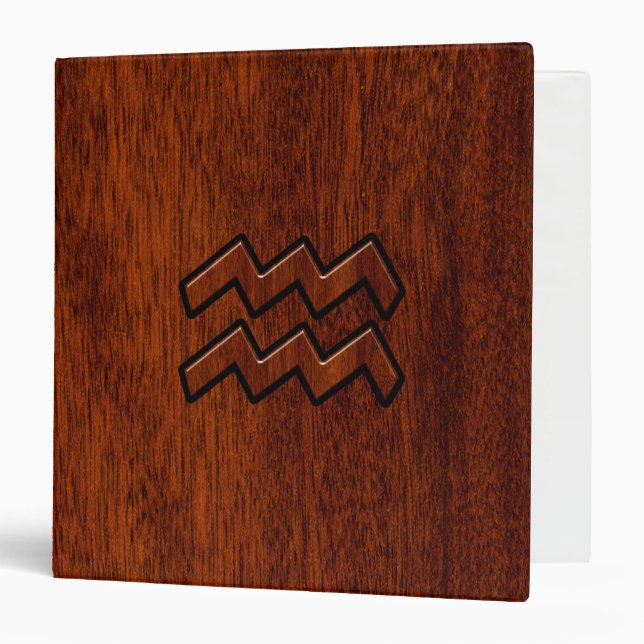 Aquarius Zodiac Sign Mahogany Wood Style Binder (Front/Inside)