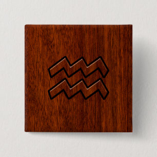 Aquarius Zodiac Sign Mahogany Wood Style Button