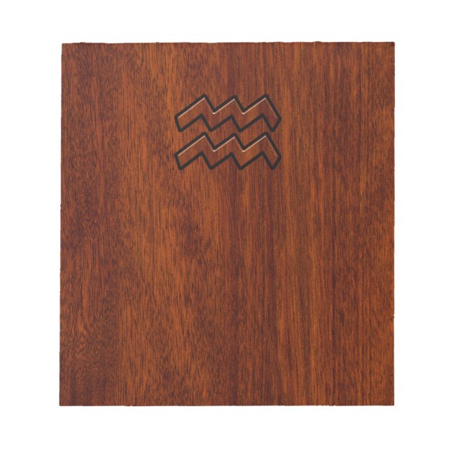 Aquarius Zodiac Sign Mahogany Wood Style Notepad (Front)