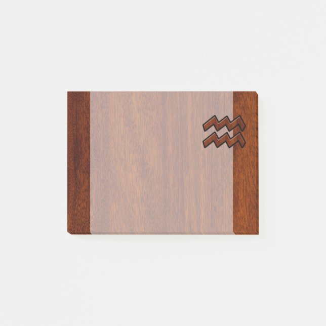 Aquarius Zodiac Sign Mahogany Wood Style Post-it Notes (Front)