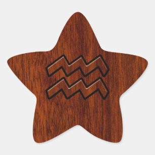 Aquarius Zodiac Sign Mahogany Wood Style Star Sticker