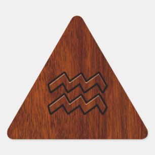 Aquarius Zodiac Sign Mahogany Wood Style Triangle Sticker