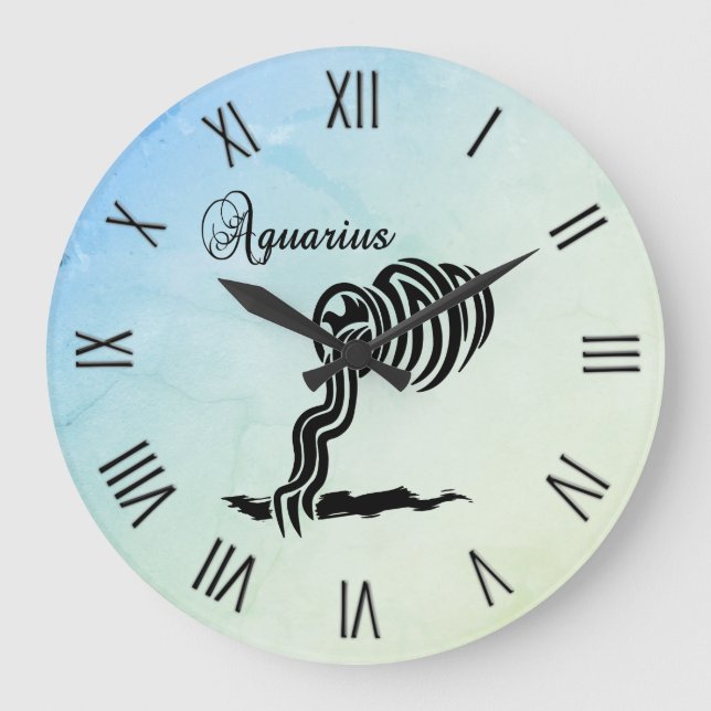 Aquarius Zodiac Sign Misty w Roman Numerals Large Clock (Front)