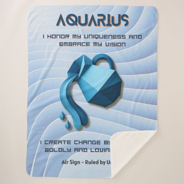 Aquarius Zodiac Sign Modern 3D Astrology Design Sherpa Blanket (Front)