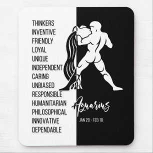Aquarius Zodiac Sign Mousepad, Black & White Mouse Pad