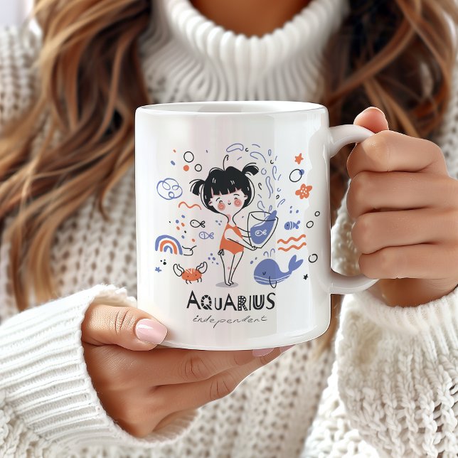 Aquarius Zodiac Sign Mug, Cute Girl and Ocean Coffee Mug (Creator Uploaded)